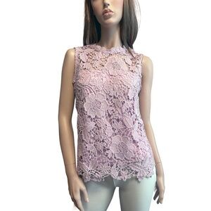 Nanette Lepore Fancy Blouse Embroidered Lace Lavender Sleeveless Bow Tie Detail